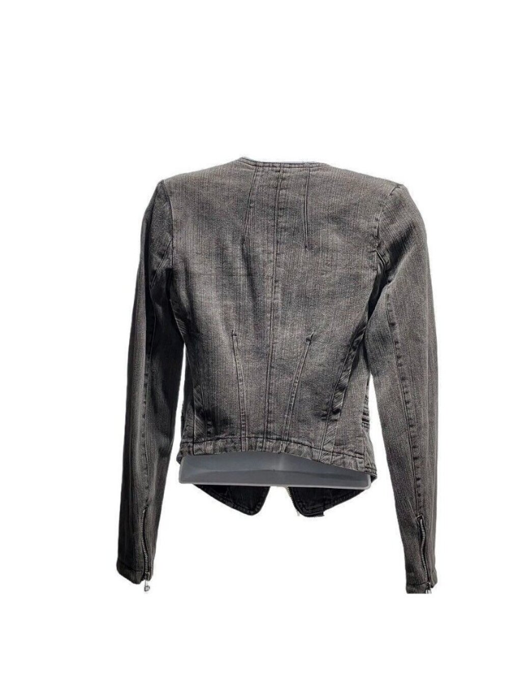 TOV HOLY G Denim Jacket Gray Cotton Embellished Moto Jean Jacket Women's Size S - Picture 2 of 16